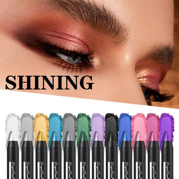 12 Colors Metallic Glitter Eyeshadow & Highlighter Pen Set – Waterproof, Long-Lasting, Pearlescent Makeup Tool for Eye & Face Shimmer Looks - Live Easy