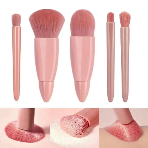 5-Piece Travel Makeup Brush Set – Mini Cosmetic Brushes with Case & Mirror