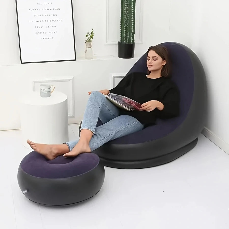 Inflatable Lounge Sofa with Footstool Set – Portable Air Chair for Home, Office, Travel & Poolside Relaxation
