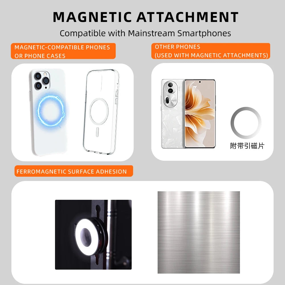 MagSafe Magnetic Fill Light for iPhone – Universal LED Selfie Ring Lamp with Retractable Flip Bracket - Live Easy