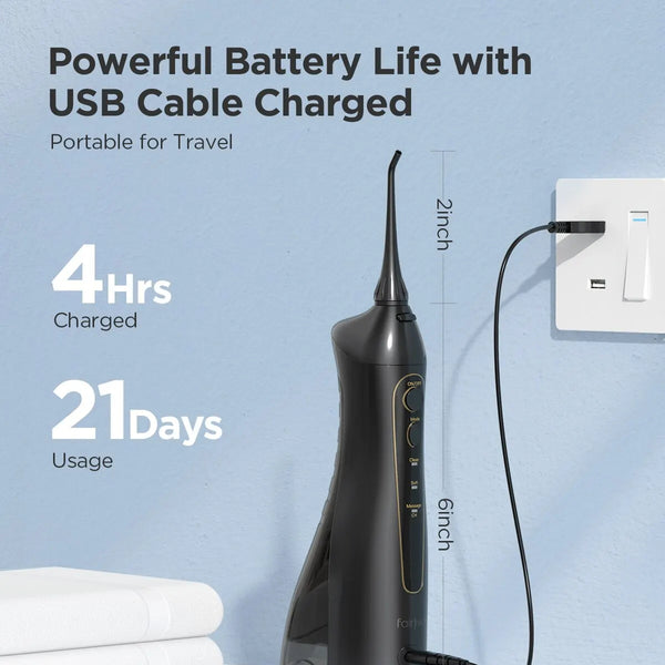 Rechargeable Water Flosser – Portable Oral Irrigator with 3 Modes, 300ML Tank & 6 Nozzles