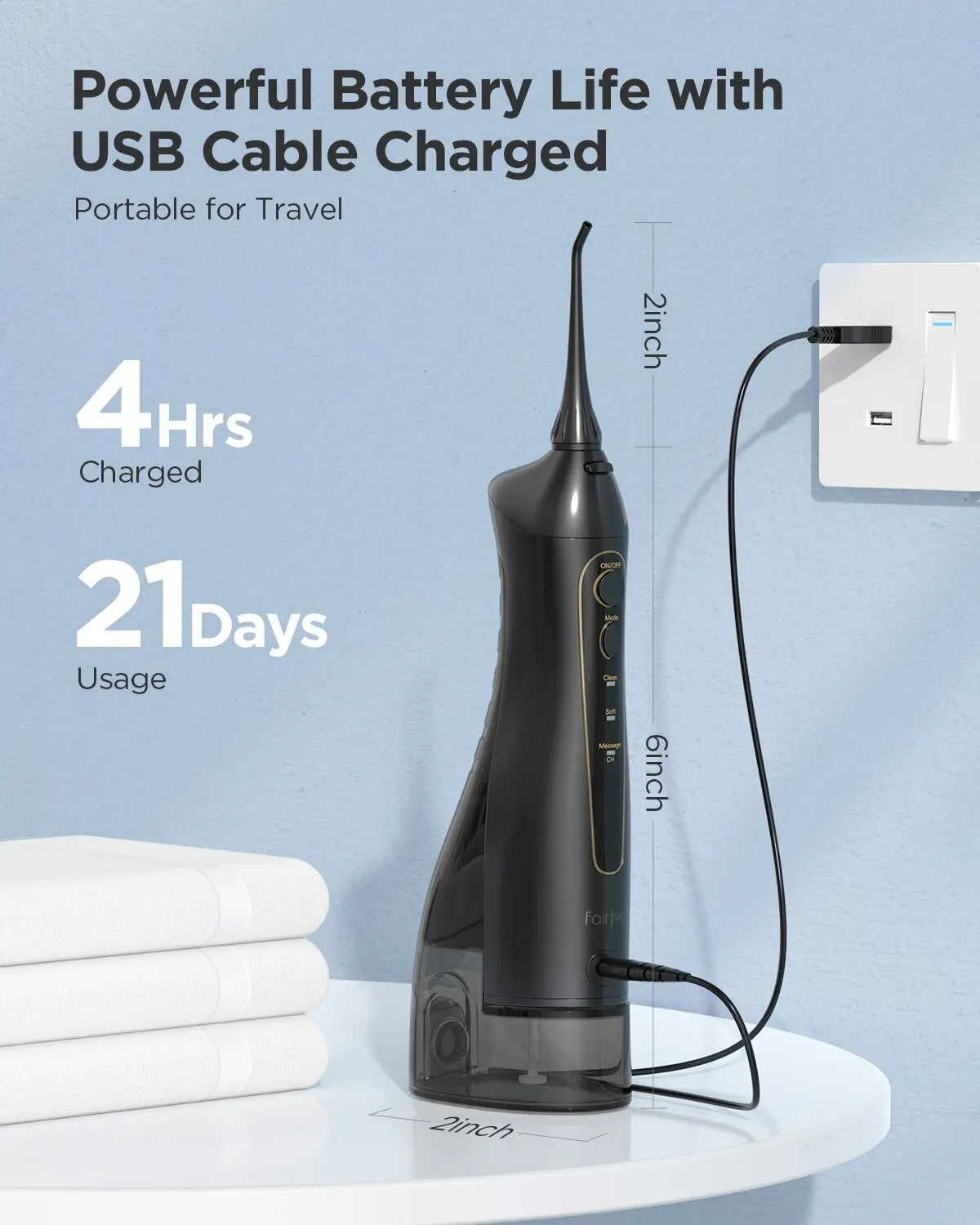 Rechargeable Water Flosser – Portable Oral Irrigator with 3 Modes, 300ML Tank & 6 Nozzles