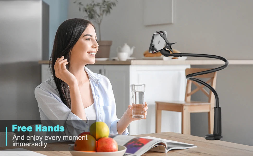 Flexible Long Arm Gooseneck Phone Holder – Adjustable Bedside & Desktop Clamp Mount for Video Calls, Streaming & Live Recording