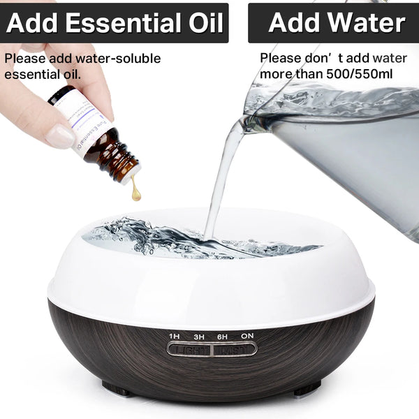 Wood Grain Ultrasonic Aromatherapy Diffuser – Essential Oil Humidifier with Remote, LED Lights & Timer