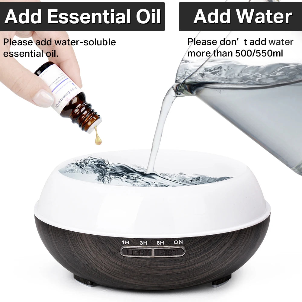 Wood Grain Ultrasonic Aromatherapy Diffuser – Essential Oil Humidifier with Remote, LED Lights & Timer