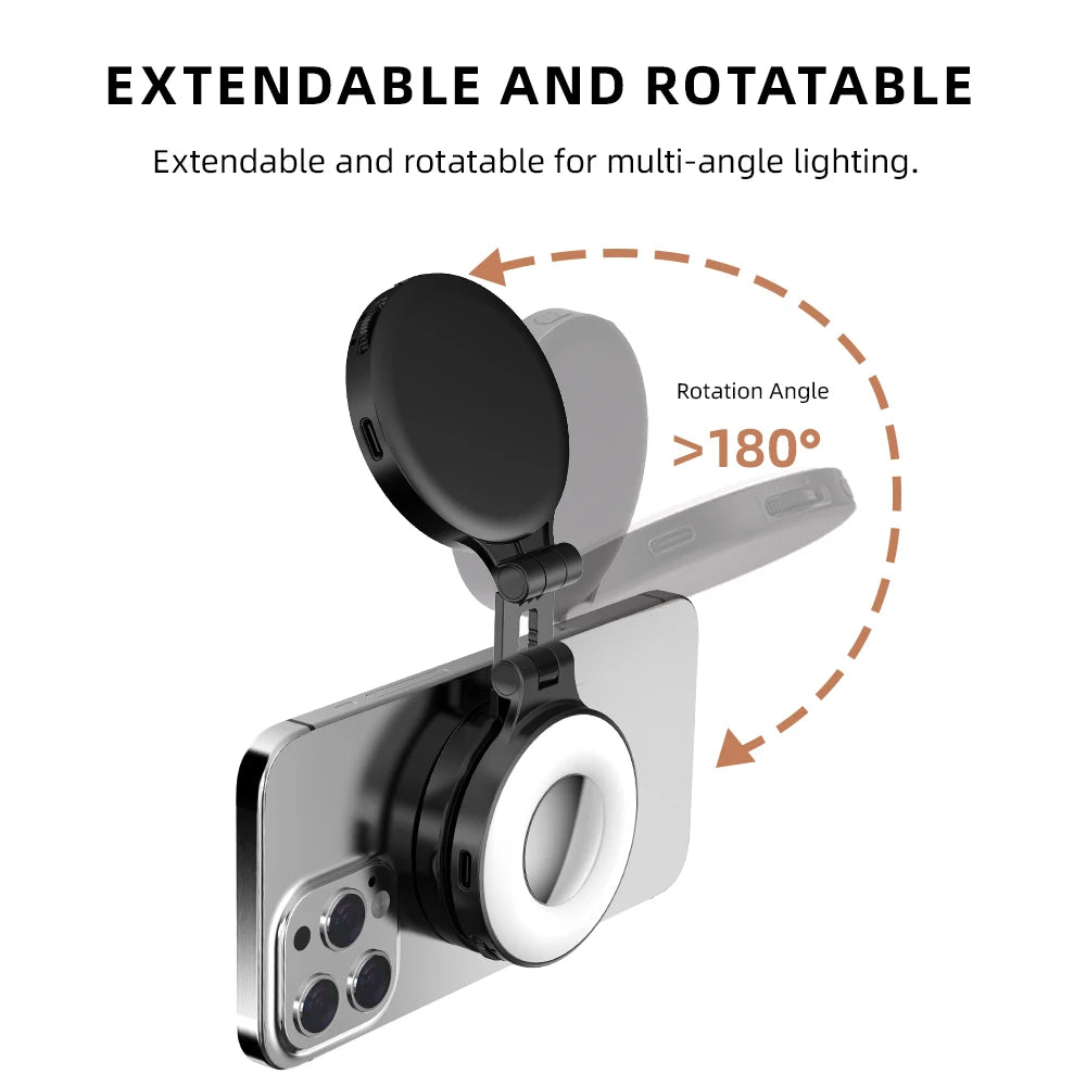 MagSafe Magnetic Fill Light for iPhone – Universal LED Selfie Ring Lamp with Retractable Flip Bracket - Live Easy