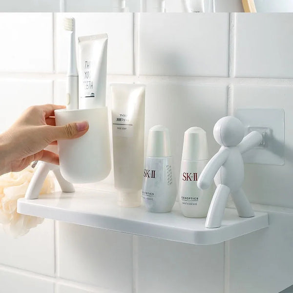 Cartoon Figure Self-Adhesive Wall Shelf – No-Drill Bathroom & Kitchen Organizer Rack
