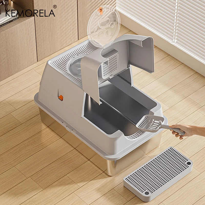 Stainless Steel Cat Litter Box XL – Extra Large Enclosed Litter Box with High Sides, Removable Design & Scoop | Odor-Free, Durable Pet Toilet for Big Cats - Live Easy