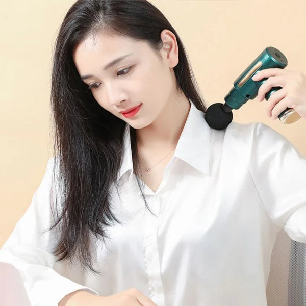 Mini Wireless Massage Gun – Deep Tissue Fascia Relaxation Device with 4 Heads & USB Rechargeable Design