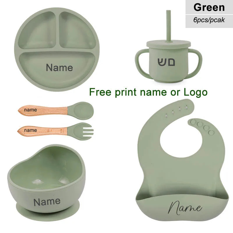 Personalized 6PCS Silicone Divided Meal Set – Free Name Printing | BPA-Free Baby Feeding Set with Bowl, Spoon, Fork, Cup & Plate | Gift for Boys & Girls - Live Easy
