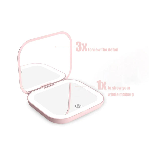 Compact LED Makeup Mirror – Folding Travel Vanity Mirror with 3X Magnification