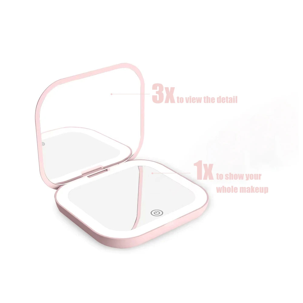 Compact LED Makeup Mirror – Folding Travel Vanity Mirror with 3X Magnification