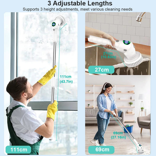 Electric Cleaning Brush 8-in-1 – Rechargeable Cordless Rotating Scrubber with Adjustable Handle