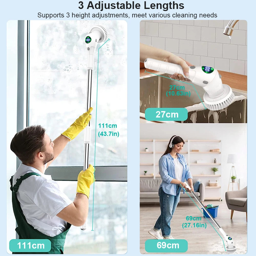 Electric Cleaning Brush 8-in-1 – Rechargeable Cordless Rotating Scrubber with Adjustable Handle