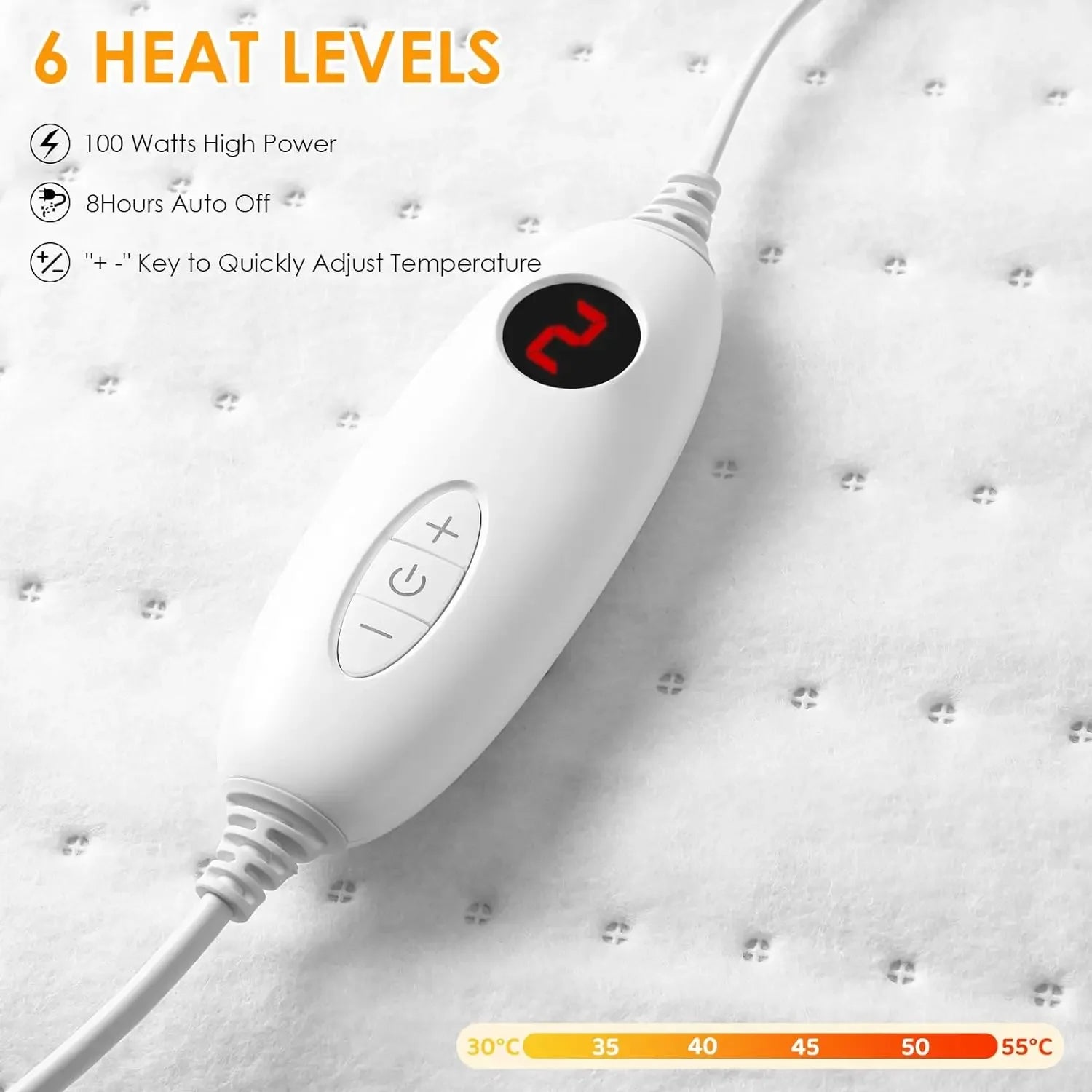 Electric Heated Mattress Pad 150×80cm – 100W Bed Warmer with 6 Heat Levels, Auto-Off & Fast Heating