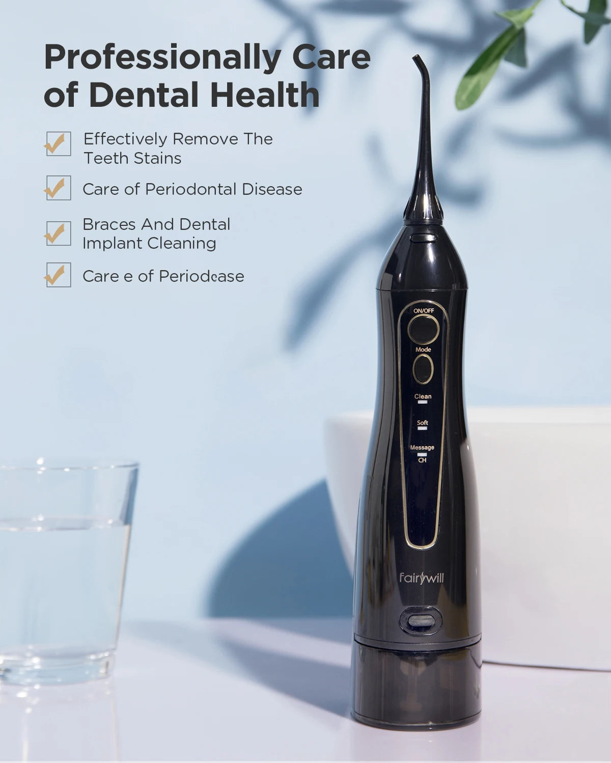 Rechargeable Water Flosser – Portable Oral Irrigator with 3 Modes, 300ML Tank & 6 Nozzles