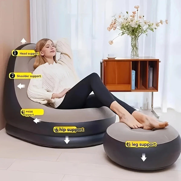 Inflatable Lounge Sofa with Footstool Set – Portable Air Chair for Home, Office, Travel & Poolside Relaxation