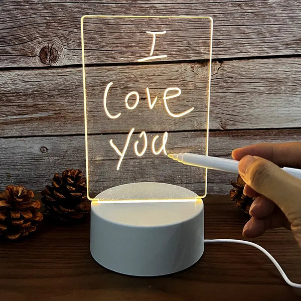 USB-Powered LED Night Light with Message Board – Touch Writing Surface Desk Lamp with Warm White Ambient Light - Live Easy