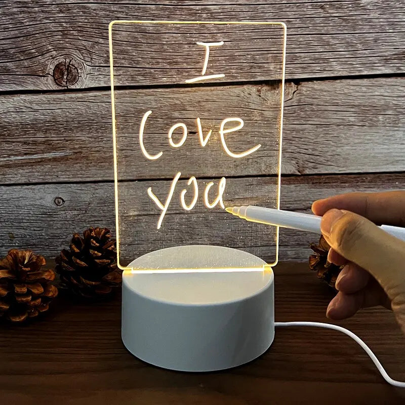 USB-Powered LED Night Light with Message Board – Touch Writing Surface Desk Lamp with Warm White Ambient Light - Live Easy