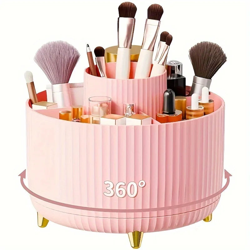 360° Rotating Cosmetic Storage Box – Multi-Functional Makeup Organizer with 5 Compartments - Live Easy