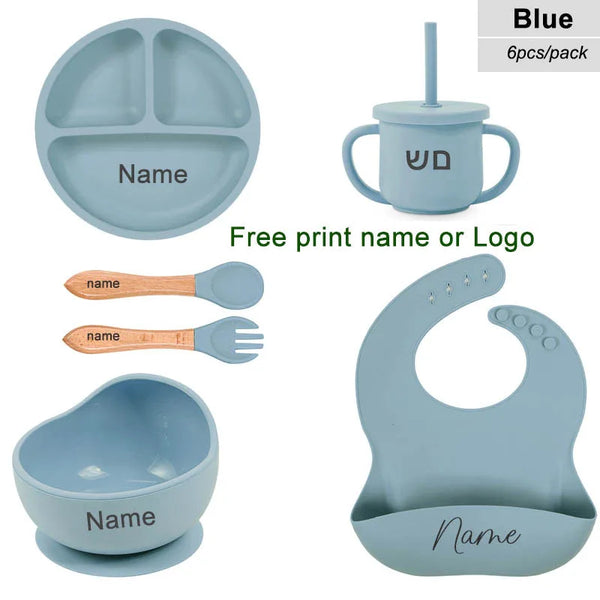 Personalized 6PCS Silicone Divided Meal Set – Free Name Printing | BPA-Free Baby Feeding Set with Bowl, Spoon, Fork, Cup & Plate | Gift for Boys & Girls - Live Easy