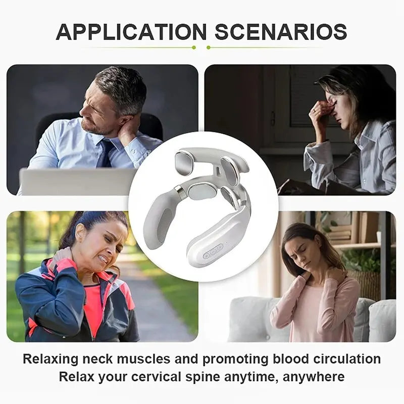 Smart Neck Massager – 4-Head Heating & Vibration Device with 6 Modes & 9 Levels