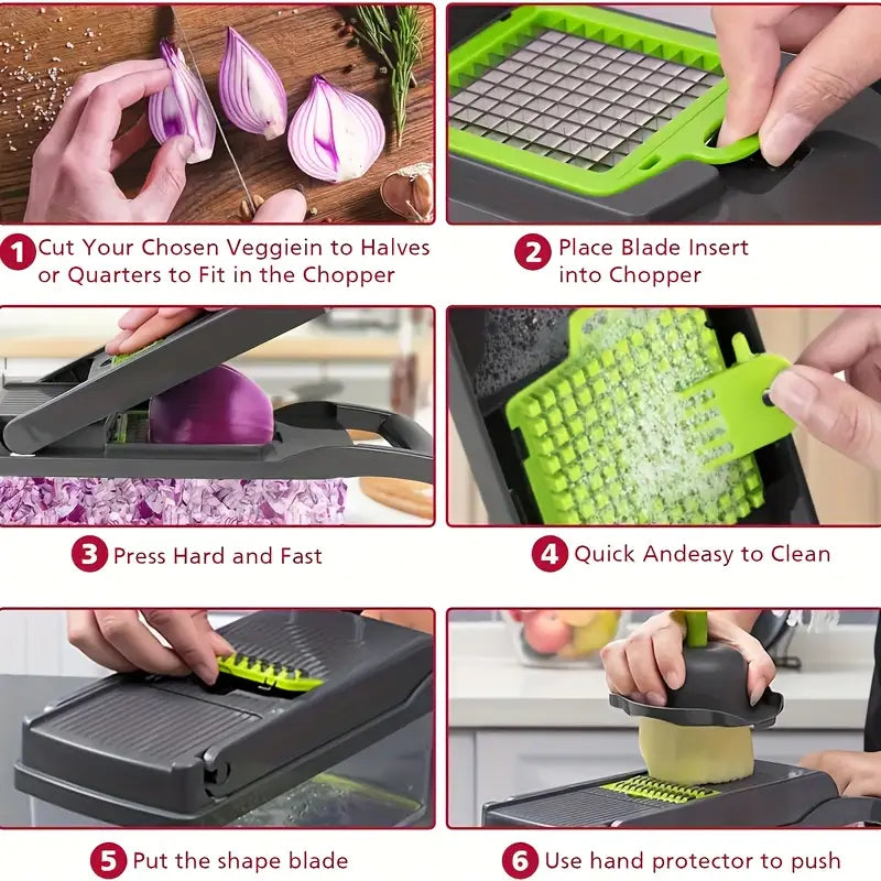 16-in-1 Heavy-Duty Vegetable Chopper Set – Multi-Functional Food Processor with Safety Lock, Storage Container & Multiple Blades - Live Easy