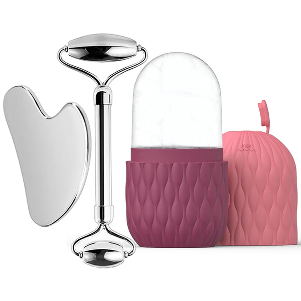 Ice Face Roller (1/3PCS Set) – Stainless Steel & Silicone Facial Roller for Skin Tightening - Live Easy