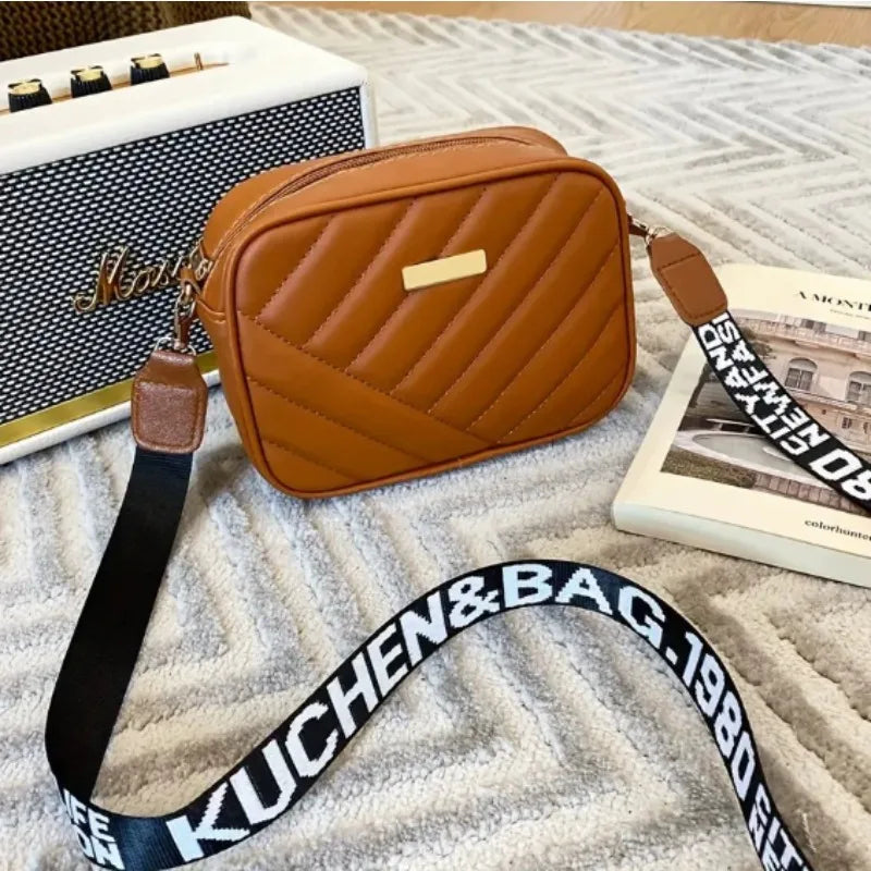 Women’s PU Leather Rolling Strip Camera Bag – Casual Crossbody Shoulder Bag with Adjustable Strap | Mobile Phone & Everyday Essentials Handbag - Live Easy