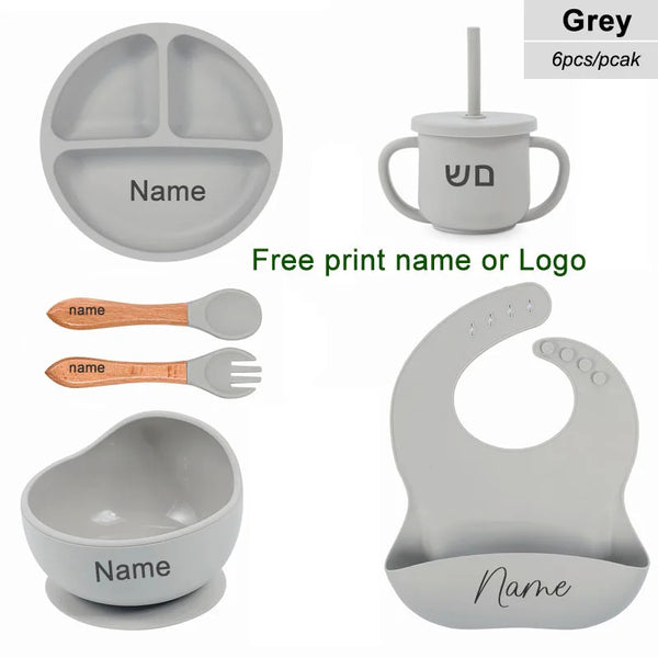 Personalized 6PCS Silicone Divided Meal Set – Free Name Printing | BPA-Free Baby Feeding Set with Bowl, Spoon, Fork, Cup & Plate | Gift for Boys & Girls - Live Easy