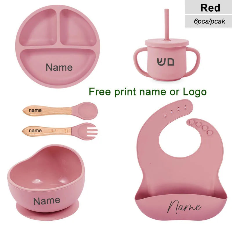 Personalized 6PCS Silicone Divided Meal Set – Free Name Printing | BPA-Free Baby Feeding Set with Bowl, Spoon, Fork, Cup & Plate | Gift for Boys & Girls - Live Easy