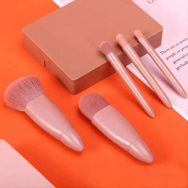 5-Piece Travel Makeup Brush Set – Mini Cosmetic Brushes with Case & Mirror