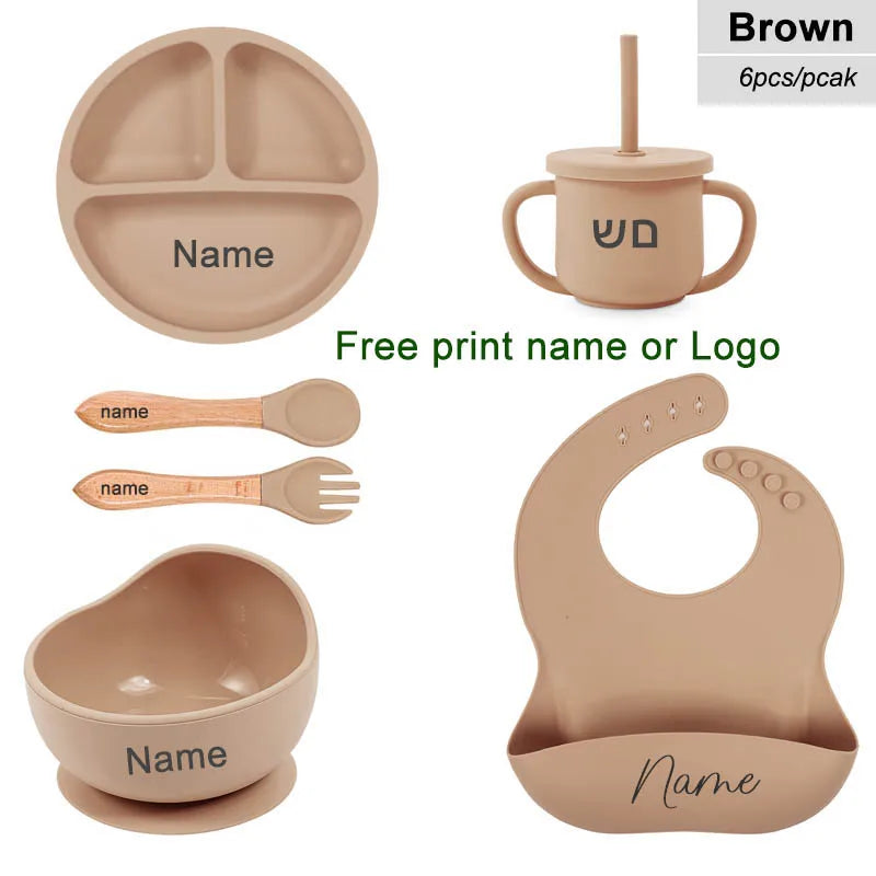Personalized 6PCS Silicone Divided Meal Set – Free Name Printing | BPA-Free Baby Feeding Set with Bowl, Spoon, Fork, Cup & Plate | Gift for Boys & Girls - Live Easy