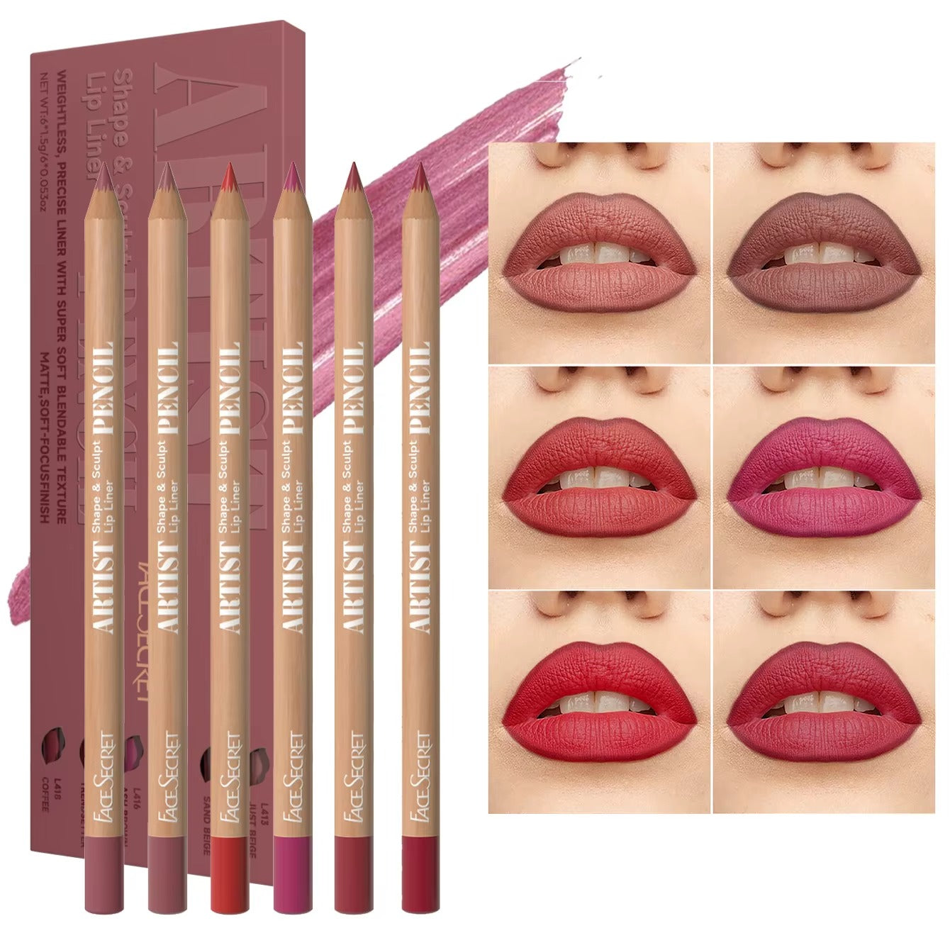 6PCS Velvet Matte Lip Liner Pencil Set – Long-Lasting, Water-Resistant & Ultra Fine - Live Easy