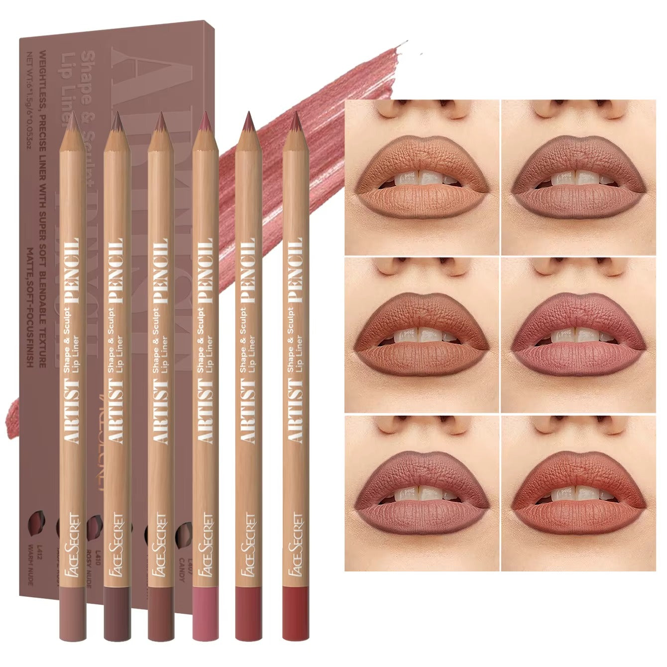 6PCS Velvet Matte Lip Liner Pencil Set – Long-Lasting, Water-Resistant & Ultra-Fine Precision Makeup