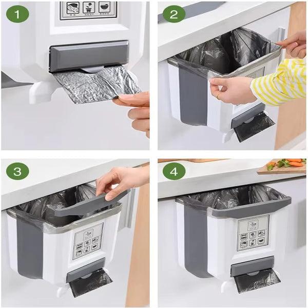 Foldable Hanging Trash Can – Smart, Space-Saving Waste Bin for Kitchen & Bathroom - Live Easy