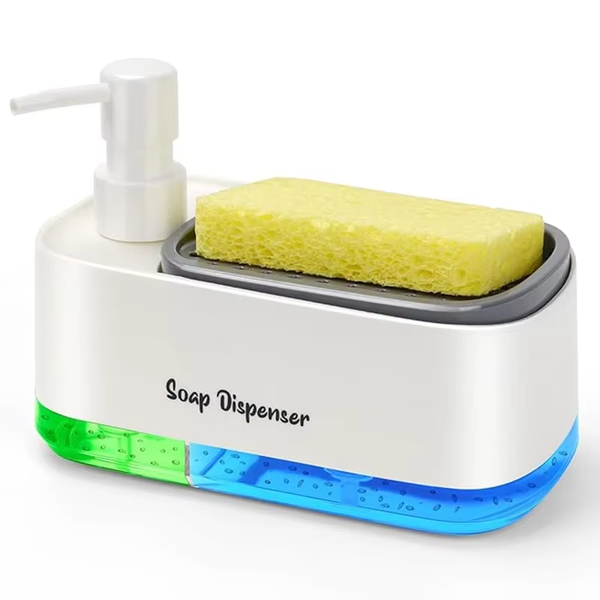 2-in-1 Hand & Dish Soap Dispenser Set – Detergent Pump with Built-In Sponge Holder - Live Easy