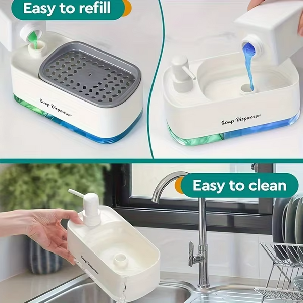 2-in-1 Hand & Dish Soap Dispenser Set – Detergent Pump with Built-In Sponge Holder - Live Easy
