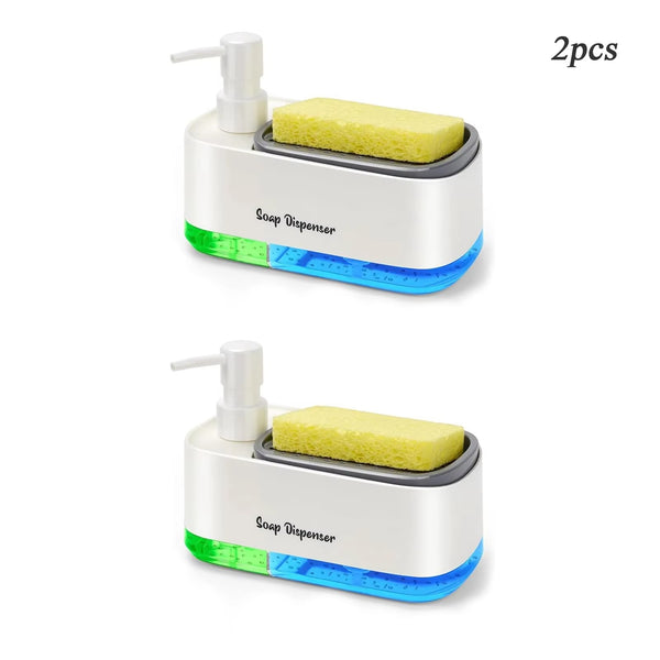 2-in-1 Hand & Dish Soap Dispenser Set – Detergent Pump with Built-In Sponge Holder - Live Easy