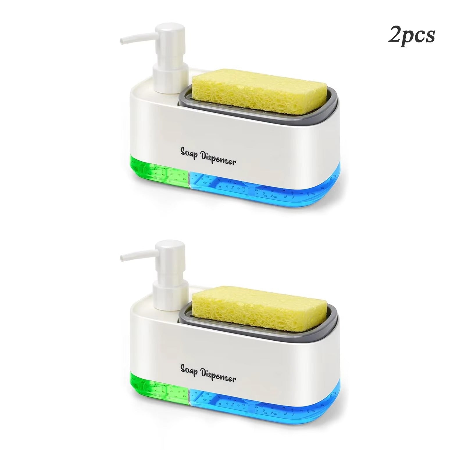 2-in-1 Hand & Dish Soap Dispenser Set – Detergent Pump with Built-In Sponge Holder - Live Easy