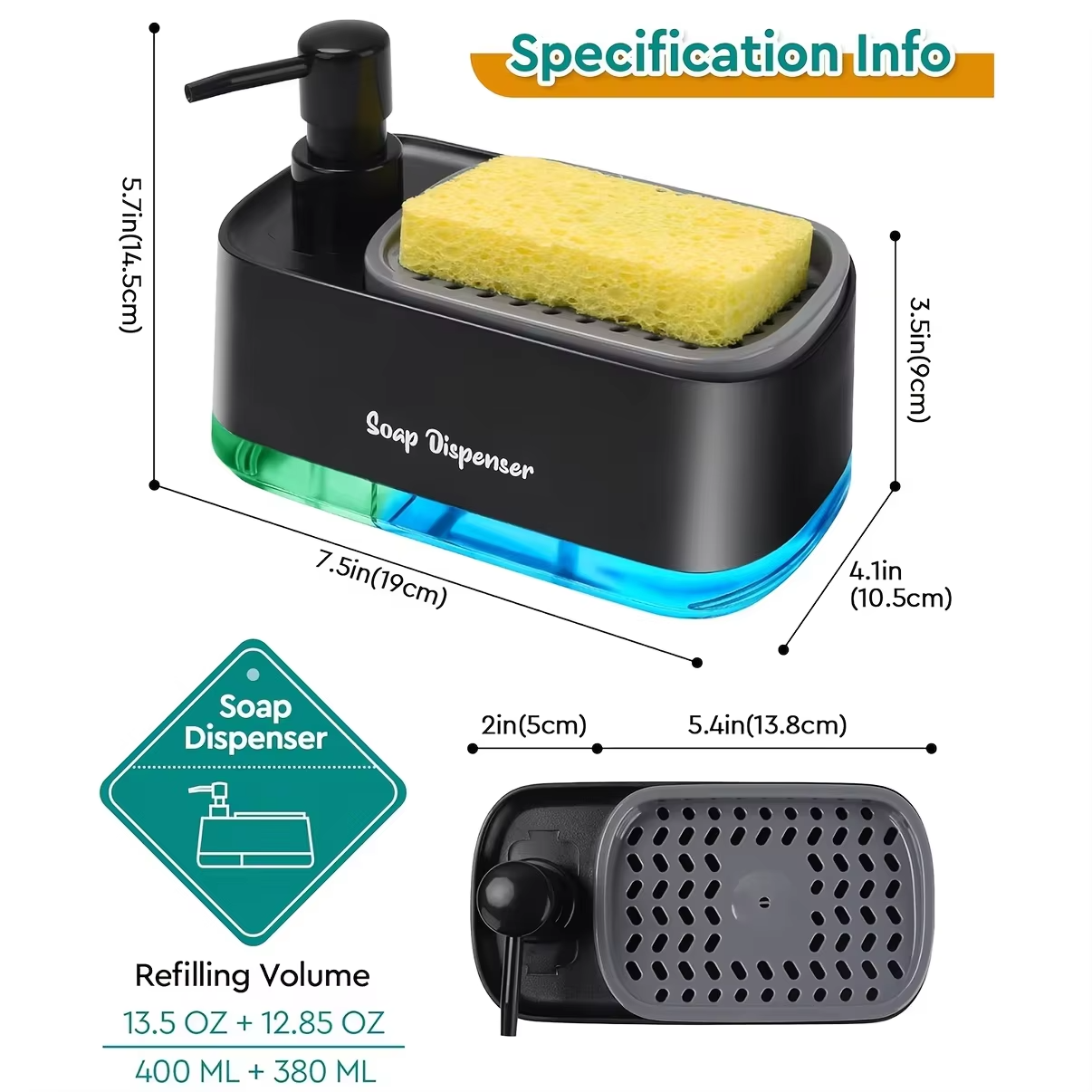 2-in-1 Hand & Dish Soap Dispenser Set – Detergent Pump with Built-In Sponge Holder - Live Easy