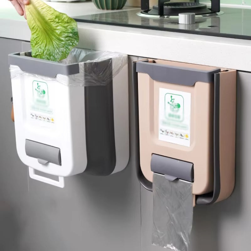 Foldable Hanging Trash Can – Smart, Space-Saving Waste Bin for Kitchen & Bathroom - Live Easy
